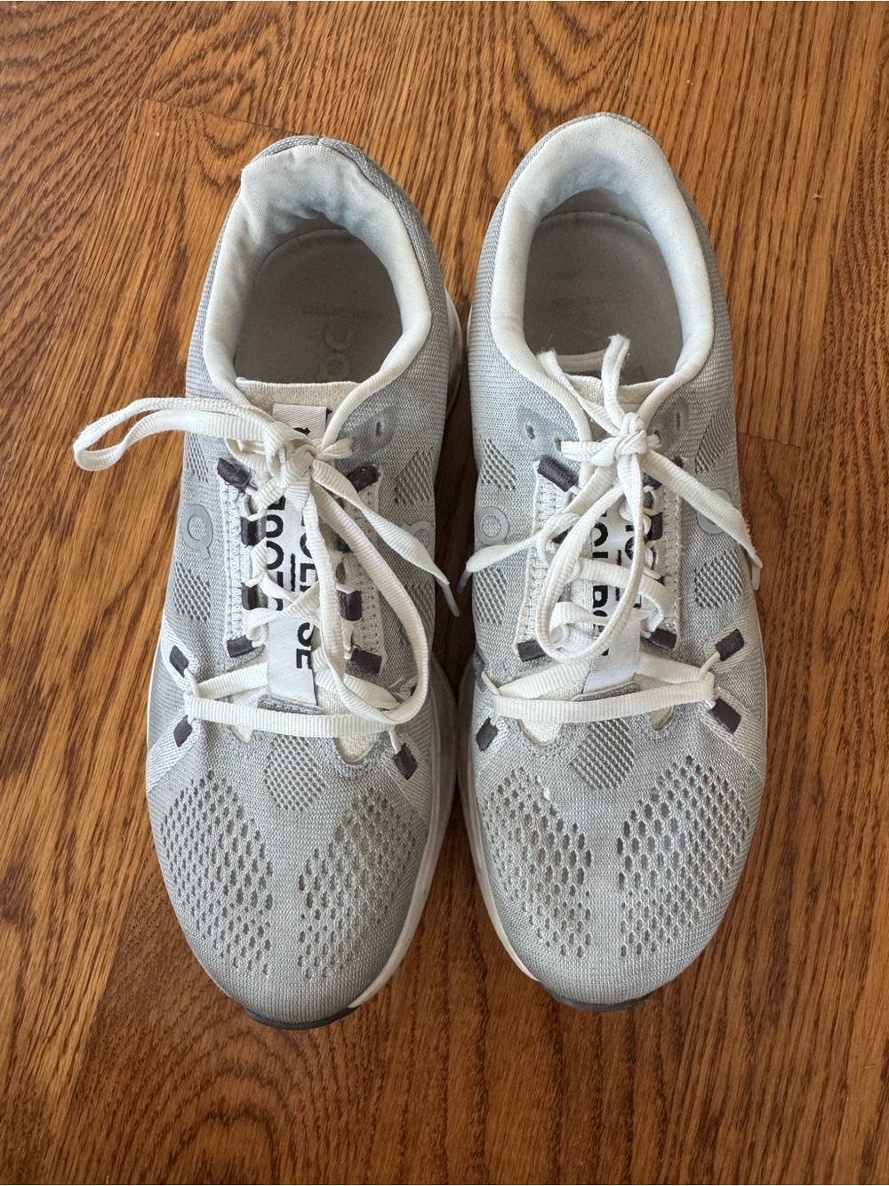 On Running Women's Light Gray Knit Running Shoes with White Laces